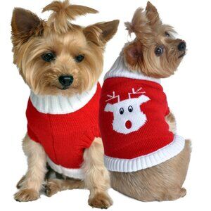 Size XS - Festive Rudolph Reindeer Christmas Knit Dog Sweater Holiday